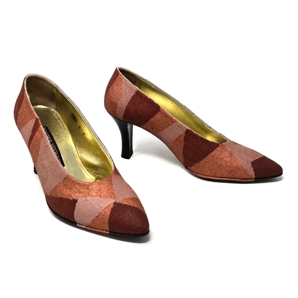 One Of A Kind Hand Painted Vintage Walter Steiger Fabric Covered Pump Women's 6 - Picture 3 of 11